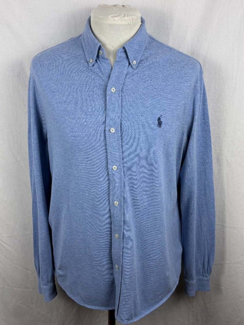 Ralph Lauren Featherweight Mesh Shirt Light Blue Button Down Cotton Men's L